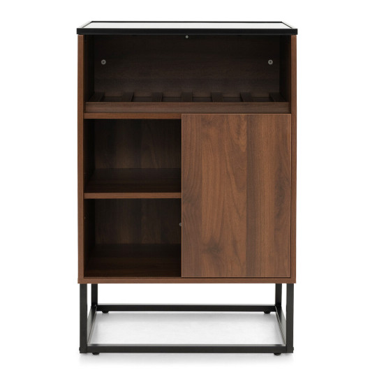 Wine Storage Cabinet Buffet Sideboard with Adjustable Shelf and Sliding Door-Brown - Image 2