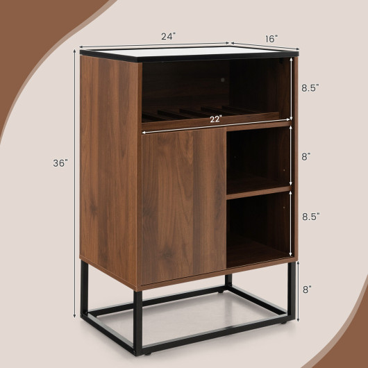 Wine Storage Cabinet Buffet Sideboard with Adjustable Shelf and Sliding Door-Brown - Image 3
