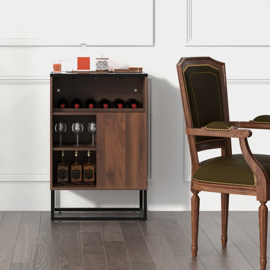 Wine Storage Cabinet Buffet Sideboard with Adjustable Shelf and Sliding Door-Brown - Image 4