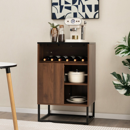 Wine Storage Cabinet Buffet Sideboard with Adjustable Shelf and Sliding Door-Brown - Image 6