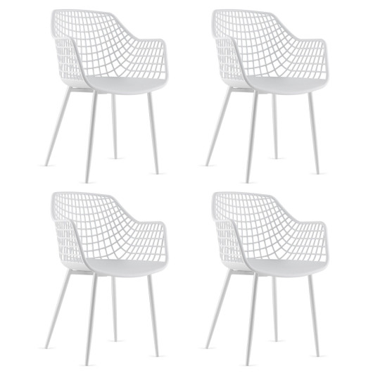 Set of 4 Heavy Duty Modern Dining Chair with Airy Hollow Backrest-White - Image 5