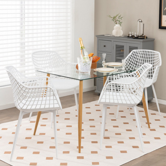 Set of 4 Heavy Duty Modern Dining Chair with Airy Hollow Backrest-White - Image 2