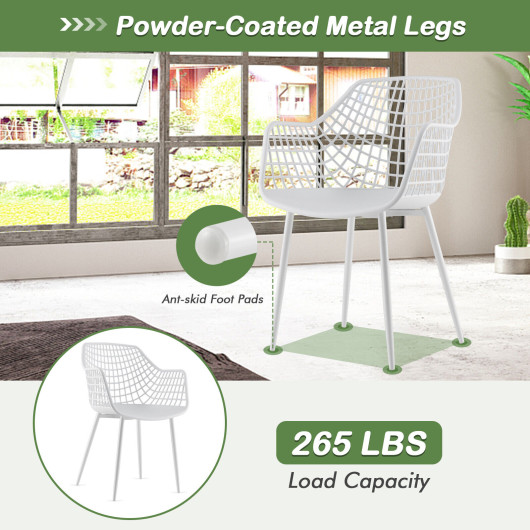 Set of 4 Heavy Duty Modern Dining Chair with Airy Hollow Backrest-White - Image 3