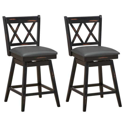2 Pieces 24 Inch Swivel Counter Height Barstool Set with Rubber Wood Legs-Black - Image 3