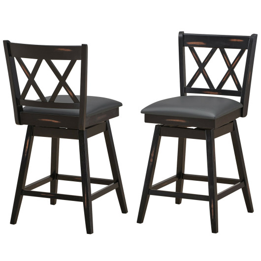 2 Pieces 24 Inch Swivel Counter Height Barstool Set with Rubber Wood Legs-Black - Image 4