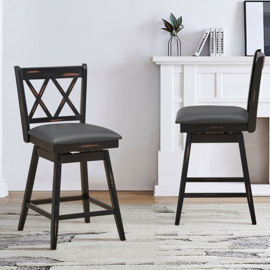 2 Pieces 24 Inch Swivel Counter Height Barstool Set with Rubber Wood Legs-Black - Image 5