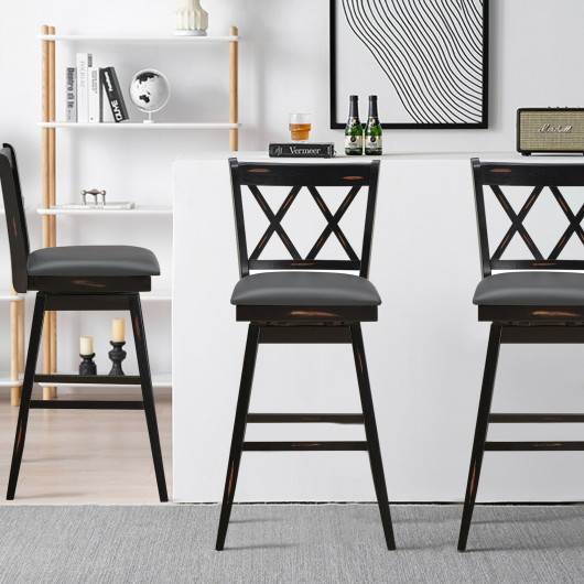 2 Pieces 29 Inches Swivel Counter Height Barstool Set with Rubber Wood Legs-Black - Image 2