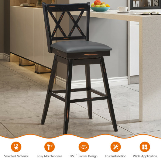 2 Pieces 29 Inches Swivel Counter Height Barstool Set with Rubber Wood Legs-Black - Image 3