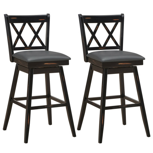 2 Pieces 29 Inches Swivel Counter Height Barstool Set with Rubber Wood Legs-Black - Image 4