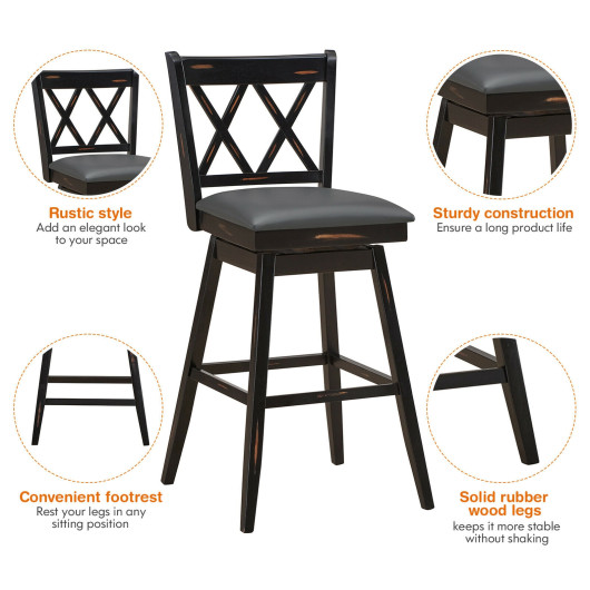2 Pieces 29 Inches Swivel Counter Height Barstool Set with Rubber Wood Legs-Black - Image 5