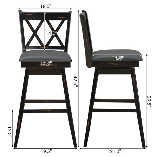 2 Pieces 29 Inches Swivel Counter Height Barstool Set with Rubber Wood Legs-Black - Image 6