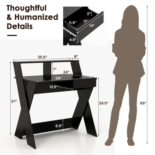 Small Computer Desk with Storage Drawer-Black - Image 2