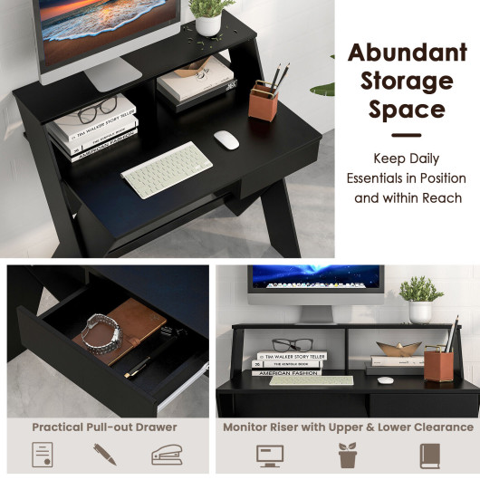 Small Computer Desk with Storage Drawer-Black - Image 4