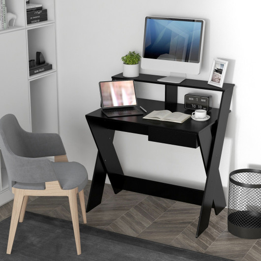 Small Computer Desk with Storage Drawer-Black - Image 5