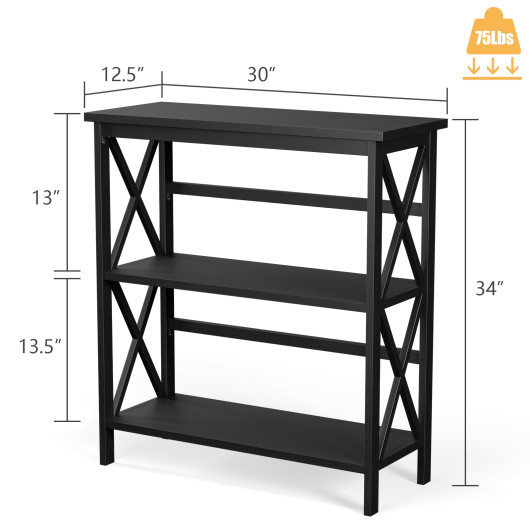 3-Tier Wooden Multi-Functional X-Design Etagere Storage Bookshelf-Black - Image 3