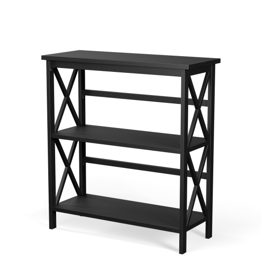 3-Tier Wooden Multi-Functional X-Design Etagere Storage Bookshelf-Black - Image 4