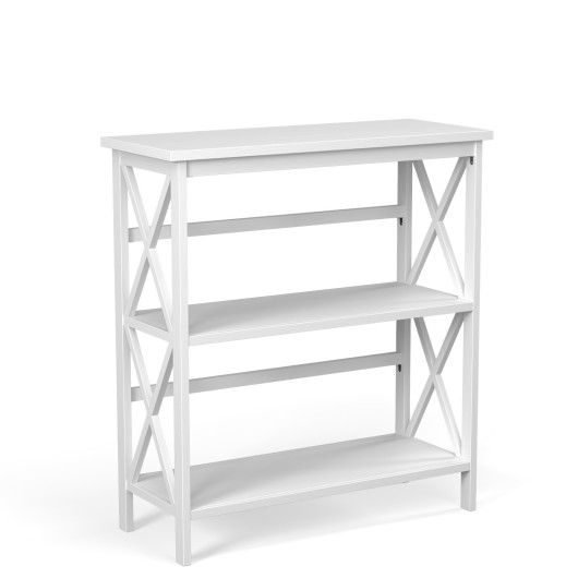 3-Tier Wooden Multi-Functional X-Design Etagere Storage Bookshelf-White - Image 2