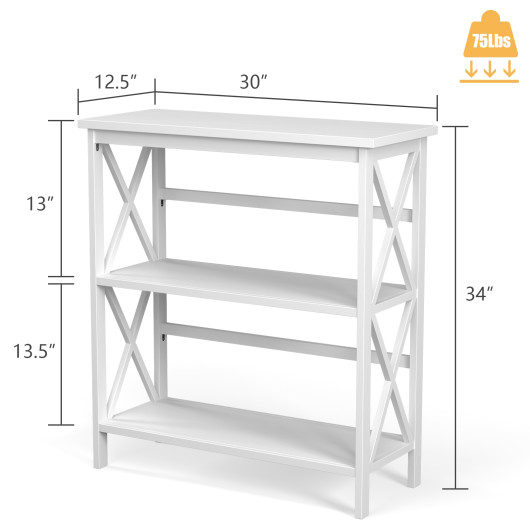 3-Tier Wooden Multi-Functional X-Design Etagere Storage Bookshelf-White - Image 3