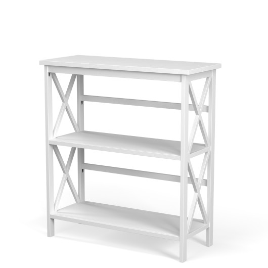 3-Tier Wooden Multi-Functional X-Design Etagere Storage Bookshelf-White - Image 4