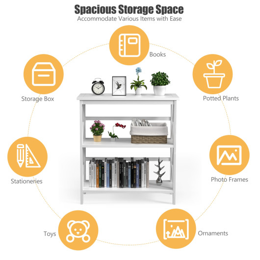3-Tier Wooden Multi-Functional X-Design Etagere Storage Bookshelf-White - Image 6