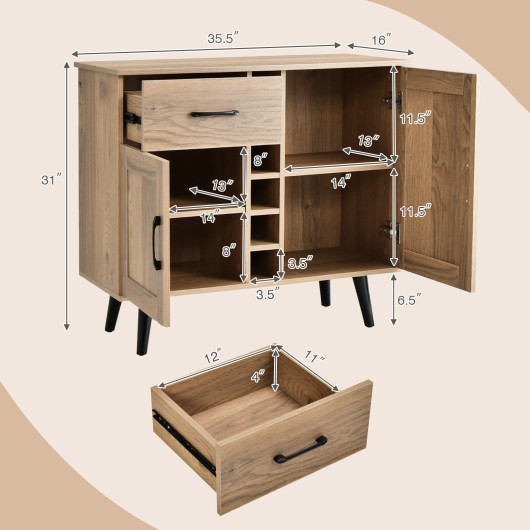 2-Door Buffet Sideboard with 6-Bottle Wine Rack Drawer - Image 2