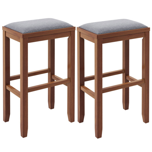 2 Pieces 31 Inch Upholstered Bar Stool Set with Solid Rubber Wood Frame and Footres-Brown - Image 3