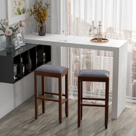 2 Pieces 31 Inch Upholstered Bar Stool Set with Solid Rubber Wood Frame and Footres-Brown - Image 4
