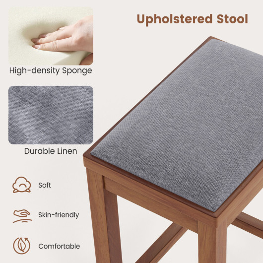 2 Pieces 31 Inch Upholstered Bar Stool Set with Solid Rubber Wood Frame and Footres-Brown - Image 5
