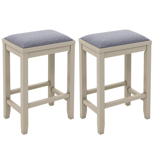 2 Pieces 25 Inch Upholstered Bar Stool Set with Solid Rubber Wood Frame and Footrest-White - Image 4