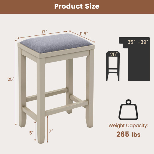 2 Pieces 25 Inch Upholstered Bar Stool Set with Solid Rubber Wood Frame and Footrest-White - Image 6