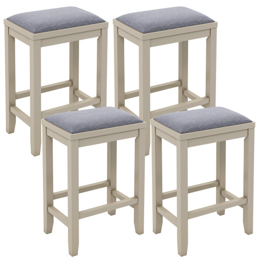 2 Pieces 25 Inch Upholstered Bar Stool Set with Solid Rubber Wood Frame and Footrest-White - Image 2