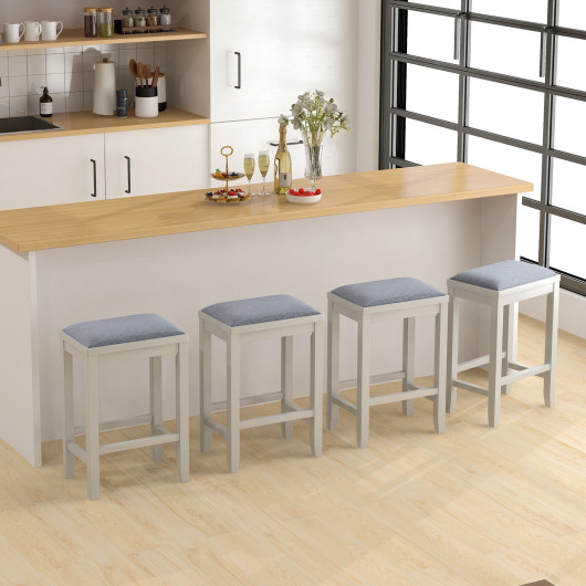 2 Pieces 25 Inch Upholstered Bar Stool Set with Solid Rubber Wood Frame and Footrest-White - Image 3