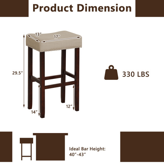 2 Set of 29 Inch Height Upholstered Bar Stool with Solid Rubber Wood Legs and Footrest-Beige - Image 2