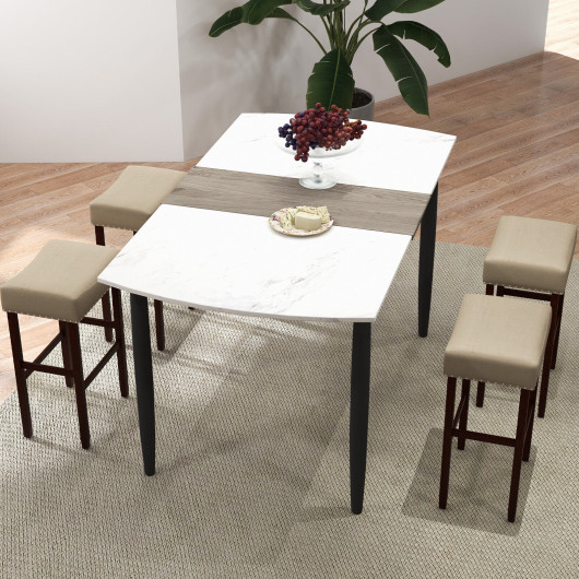 2 Set of 29 Inch Height Upholstered Bar Stool with Solid Rubber Wood Legs and Footrest-Beige - Image 4