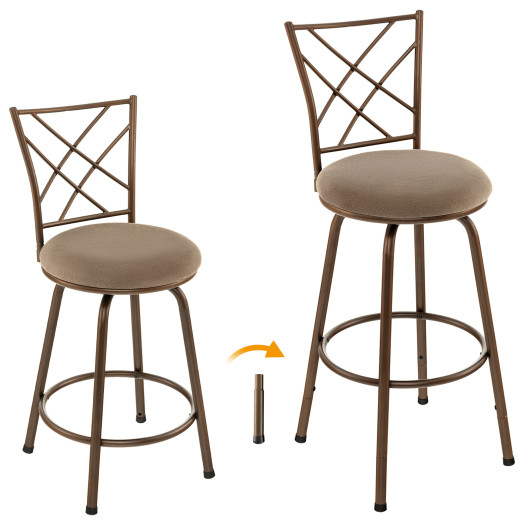 2 Pieces Swivel Pluch Fabrice Cushioned Bar Stool Set-Brown - Image 4
