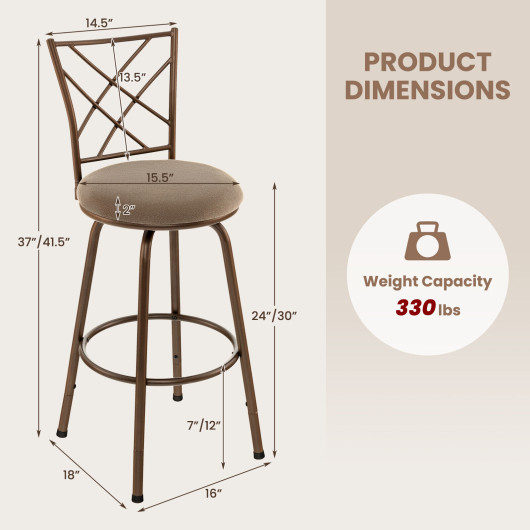 2 Pieces Swivel Pluch Fabrice Cushioned Bar Stool Set-Brown - Image 3