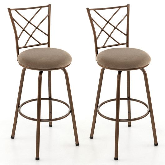 2 Pieces Swivel Pluch Fabrice Cushioned Bar Stool Set-Brown - Image 6