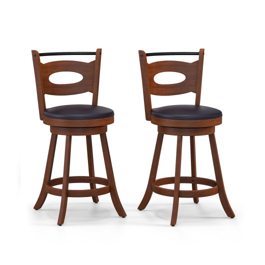 2 Pieces 24-29 inch Swivel Bar Stools with Curved Backrest and Seat Cushions-24 inches - Image 6