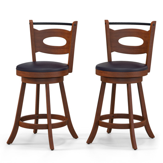 2 Pieces 24-29 inch Swivel Bar Stools with Curved Backrest and Seat Cushions-24 inches - Image 2