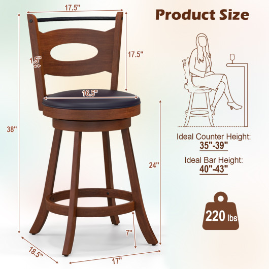 2 Pieces 24-29 inch Swivel Bar Stools with Curved Backrest and Seat Cushions-24 inches - Image 3