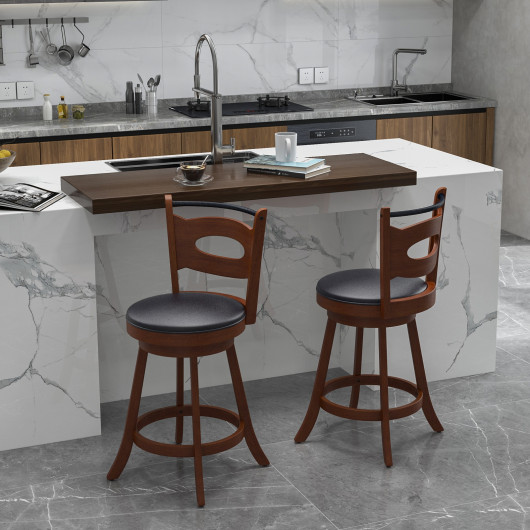 2 Pieces 24-29 inch Swivel Bar Stools with Curved Backrest and Seat Cushions-24 inches - Image 5