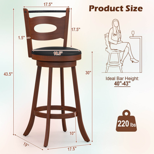2 Pieces 24-29 inch Swivel Bar Stools with Curved Backrest and Seat Cushions-29 inches - Image 4