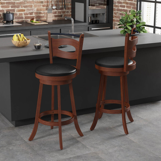 2 Pieces 24-29 inch Swivel Bar Stools with Curved Backrest and Seat Cushions-29 inches - Image 5
