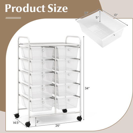 10-Drawer Rolling Storage Cart-Transparent - Image 2