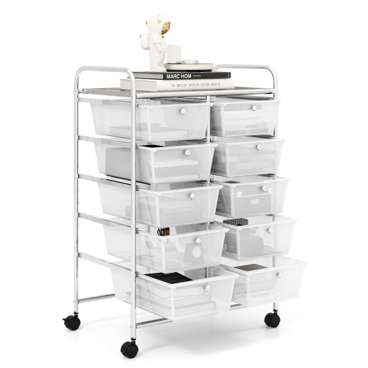 10-Drawer Rolling Storage Cart-Transparent - Image 3