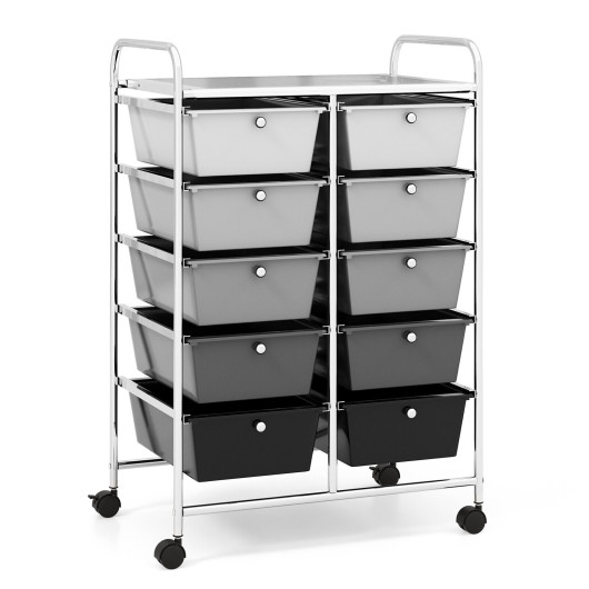 10-Drawer Rolling Storage Cart-Gray - Image 2