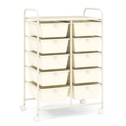 10-Drawer Rolling Storage Cart-White - Image 2