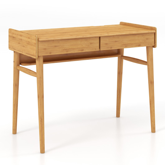 Bamboo Writing Desk with 2 Storage Drawers and Open Shelf-Natural - Image 6