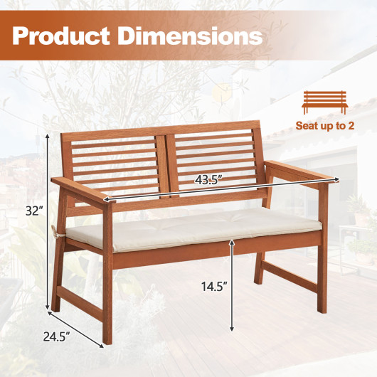 2-Person Solid Wood Patio Bench with Backrest and Cushion - Image 4