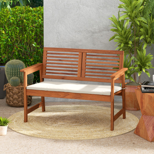 2-Person Solid Wood Patio Bench with Backrest and Cushion - Image 5